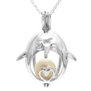 CUTE STERLING SILVER WADDLING PENGUIN PEARL CAGE PENDANT WITH CZ EYES.